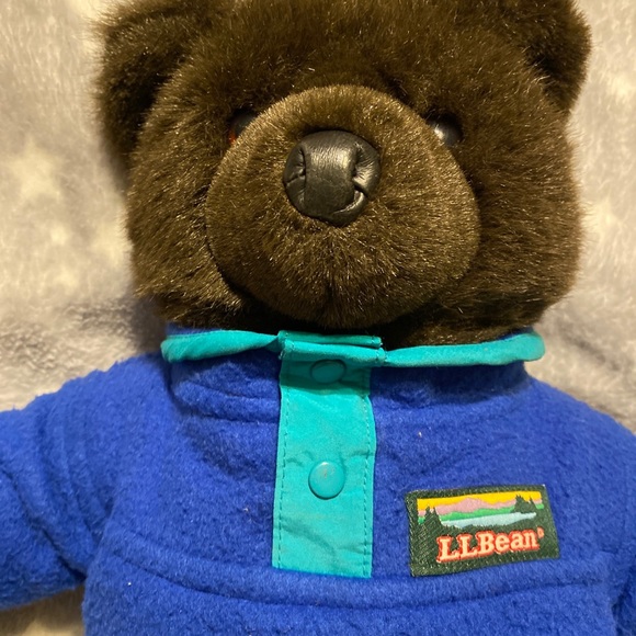 LL Bean Plush Brown Teddy Bear Vintage Sweatshirt Jacket Blue Toy - Picture 6 of 7